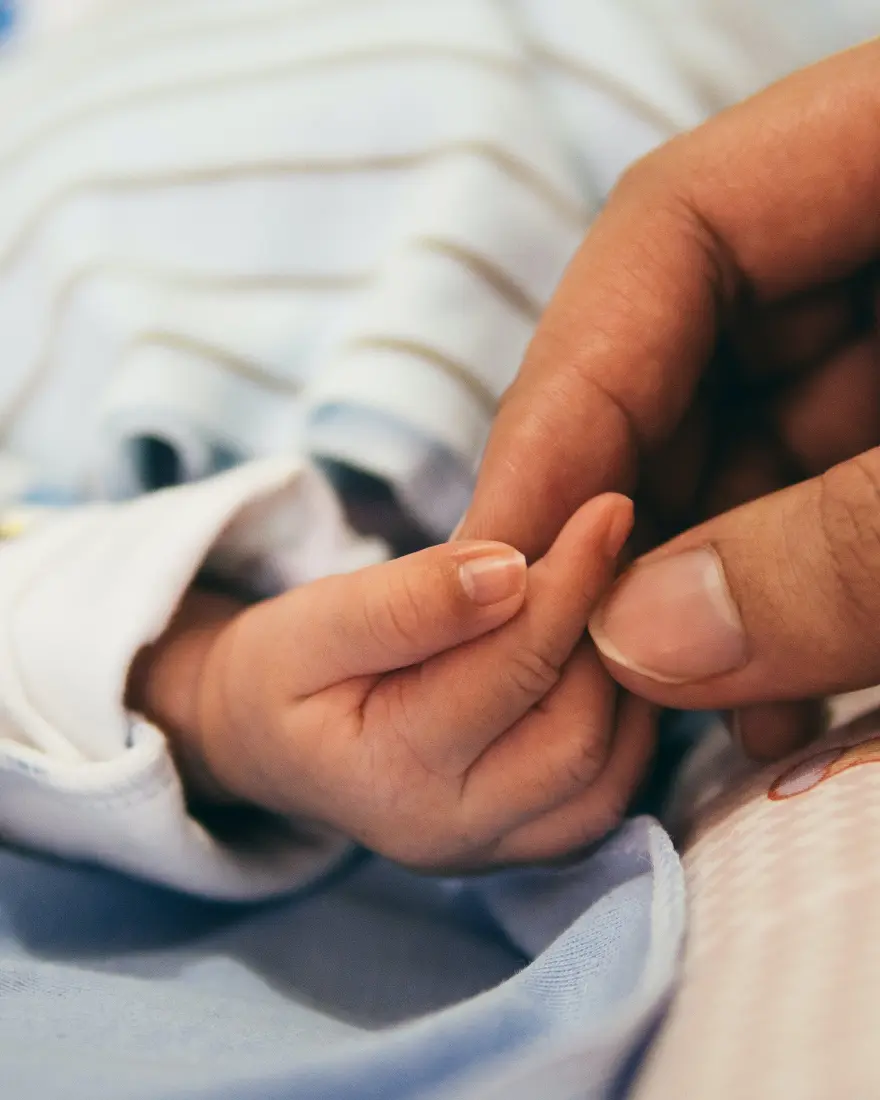 Adult holding a baby's hand
